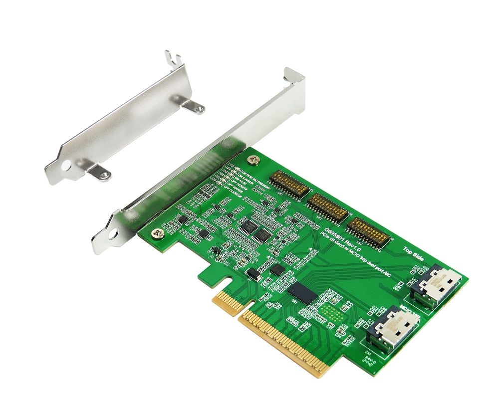 シンゴ38 PCIe x8 Gen5 with ReDriver to MCIO 38P Dual Port AIC