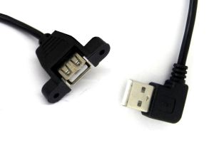 USB A Male 90 Degree Angle to USB A Female Panel Mount
