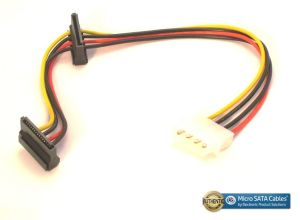 SATA Adapter Splitter Cable- Converts a Molex 4 Pin to 2 X 15 Pin SATA