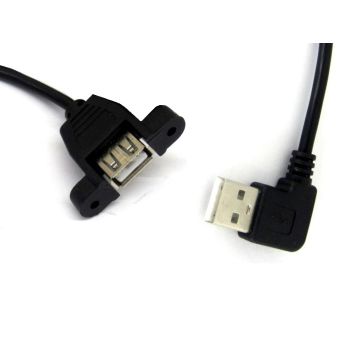 USB A Male 90 Degree Angle to USB A Female Panel Mount