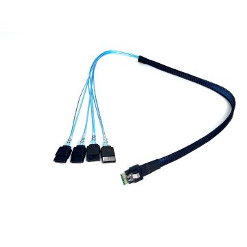 SlimSAS 4i (SFF-8654) Straight to 4X SATA Cable - 50CM