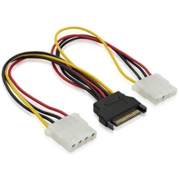 SATA 15 Pin Power to 2 X 4 Pin Molex Power Y-Cable