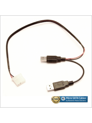 USB Y Power Cable with 4 Pin Female Molex Connector for 5 Volt Supply